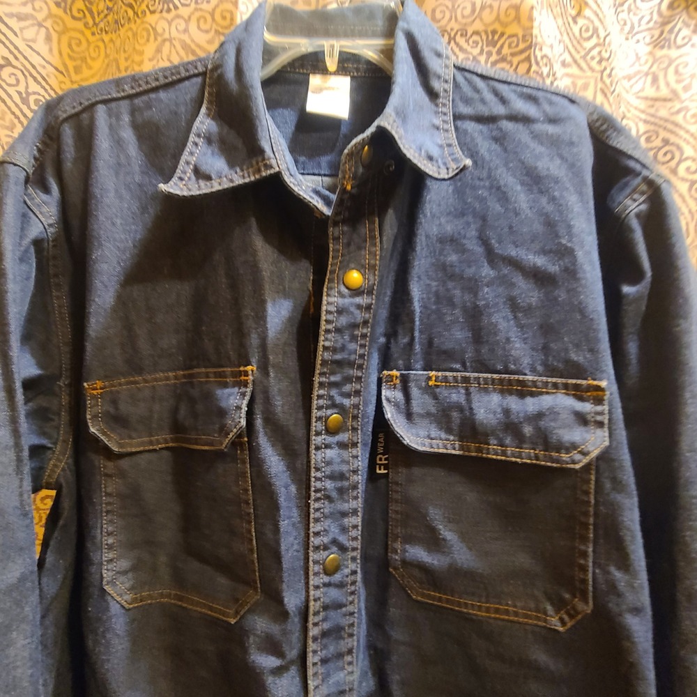 Black Stallion FS8-DNM Welder Work Shirt Mens L Blue Denim Flame Resistant FR